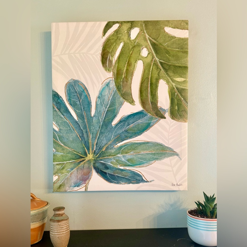 Tropical Leaf Water Color Canvas Print by Lisa Audit. Mounted on Frame. 16”x20”